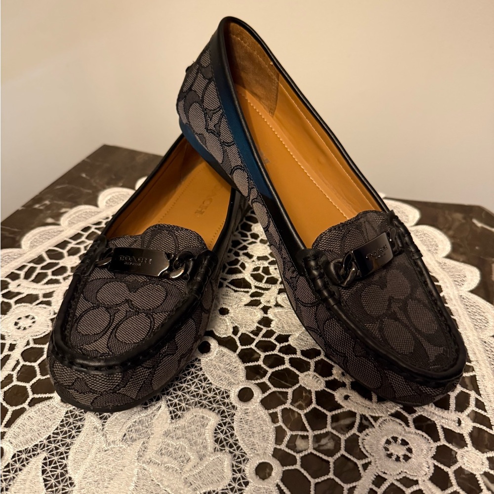 Coach Black and Gray Patterned Loafers